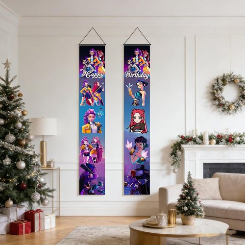 Demon Movie Hunters | 2-Piece Porch Sign Door Hanging Banner - Perfect for Birthday Party Decor
