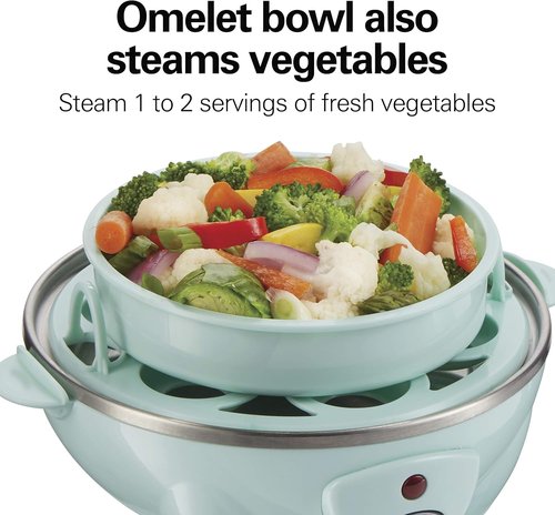 Hamilton Beach 3-in-1 Electric Egg Cooker - Hard Boiled, Poached & Omelet Maker | Holds 7 Eggs, Mint