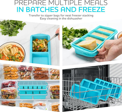 Skiennix Silicone Freezer Tray With Lid - Versatile Soup Container Molds for 2-Cup & 1-Cup Portions | Oven & Dishwasher Safe