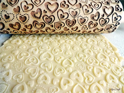 HEARTS EMBOSSING ROLLING PIN WOODEN ROLLING PIN for EMBOSSED COOKIES with LOVE HEARTS