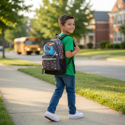 Hot Wheels Kids Backpack - Black, Large Car Theme with Drinks Holder