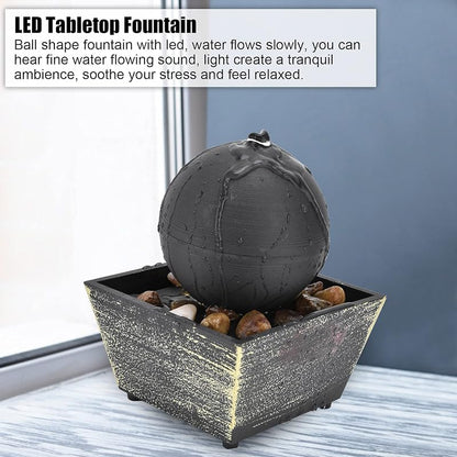 USB Tabletop Ball Water Fountain with LED Light - Indoor Desk Decor