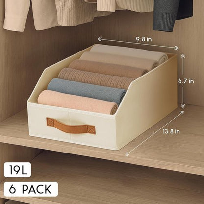 Homsorout Fabric Storage Bins - 6 Pack Large Trapezoid Organizers with Front Handle | Beige for Bedroom & Small Spaces