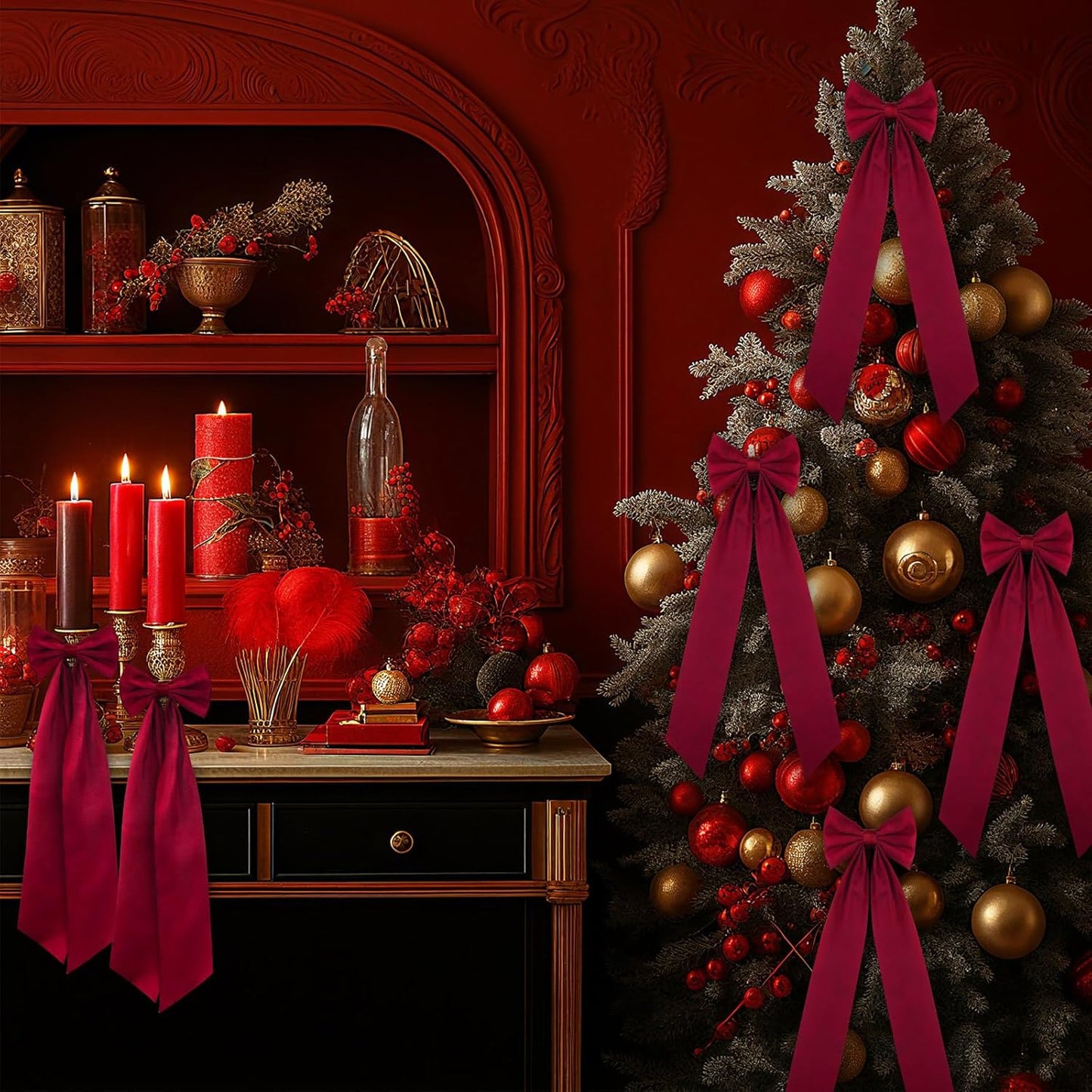 Teenyyou 12 Pcs Red Valentines Candlestick Bows - 13 Inch Large Self-Adhesive Table Decor for Weddings & Parties