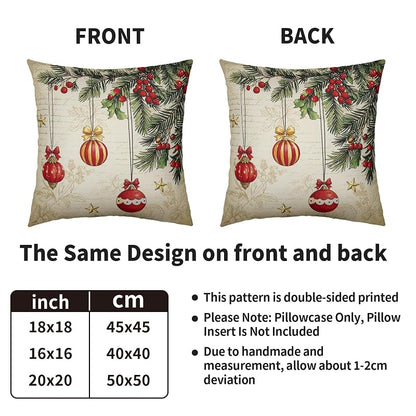 Vintage Christmas Tree Pillow Covers 18x18 Inches - Set of 2, Red & Green