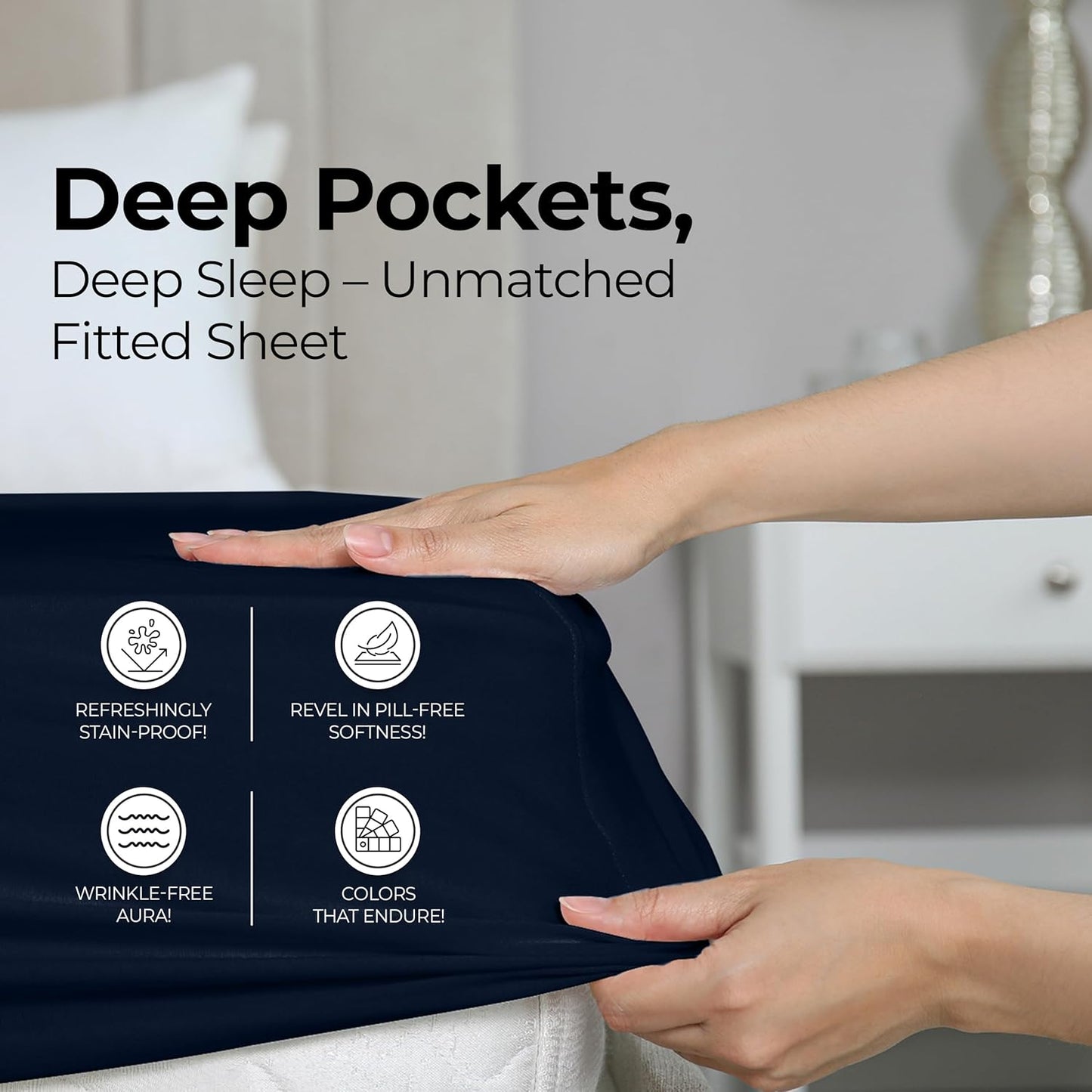 Utopia Bedding Twin Fitted Sheet - Soft Microfiber - Deep Pocket Design - Navy Color - Easy Care
