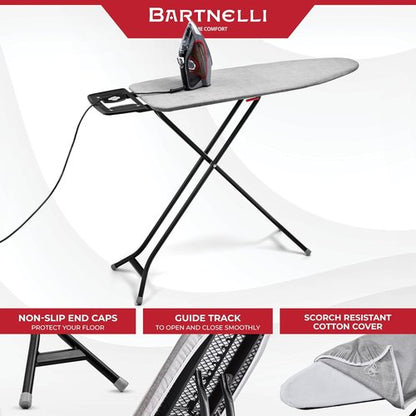 Bartnelli Ironing Board - Extreme Stability, Height Adjustable, Heavy-Duty Metal Frame, 43x13 Inches