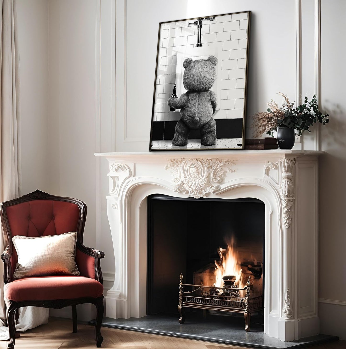 Poster Master Funny Teddy Bear Print - Humorous Wall Art Gift for Movie Fans | Black & White 8x10 Unframed