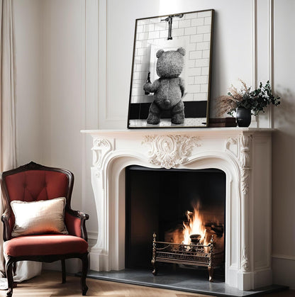 Poster Master Funny Teddy Bear Print - Humorous Wall Art Gift for Movie Fans | Black & White 8x10 Unframed