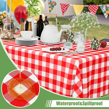 Smiry Disposable Tablecloths - 3 Pack Red Gingham Waterproof Rectangle Covers | 54" x 108" for Parties & Picnics