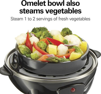 Hamilton Beach Electric Egg Cooker - 3-in-1 for Hard Boiled, Poached Eggs & Omelets - Black, Holds 7