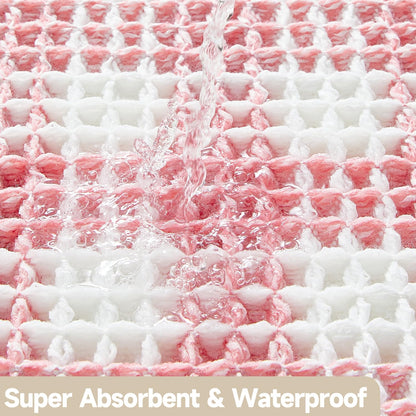 TYUU Waffle Bath Mat, Boho Bathroom Rugs Non Slip Washable Absorbent Checkered Bathroom Mat Quick Dry Cute Bath Mat, 30"x20" Pink and White