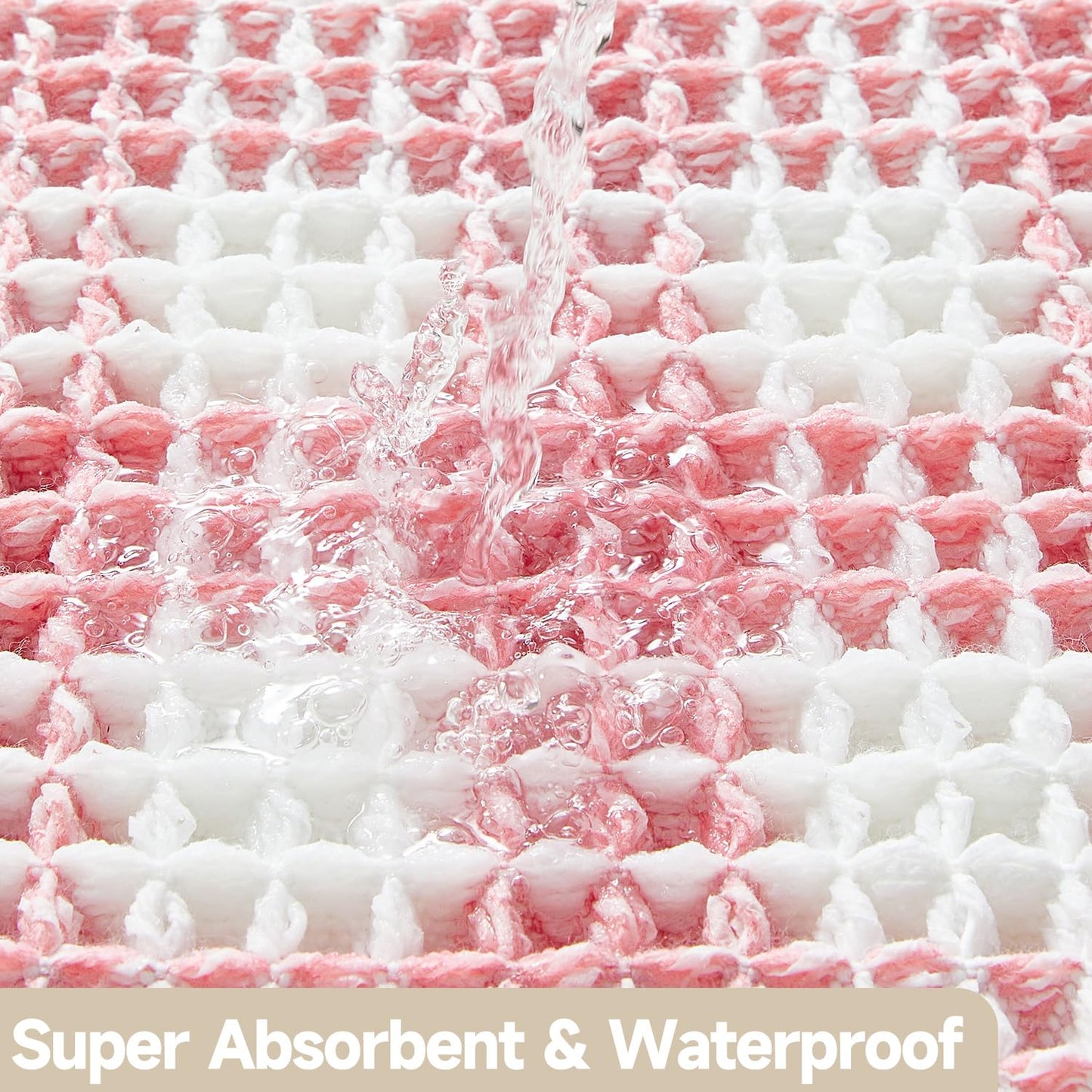 TYUU Waffle Runner Rug Bathroom, Long Boho Bathroom Rugs Non Slip Washable Absorbent Checkered Bathroom Mat Quick Dry Cute Bath Mat, 72"x24" Pink and White