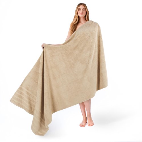 American Soft Linen 35x70 Jumbo Large Bath Towel, 600 GSM 100% Cotton Turkish Bath Sheet, Oversized Luxury Bath Towel for Bathroom Beach and Pool, Beige