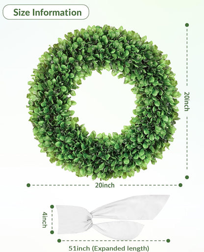 Regine Switzerland 20-Inch Artificial Boxwood Wreath - Versatile Greenery for All Seasons, Perfect for Home Decor