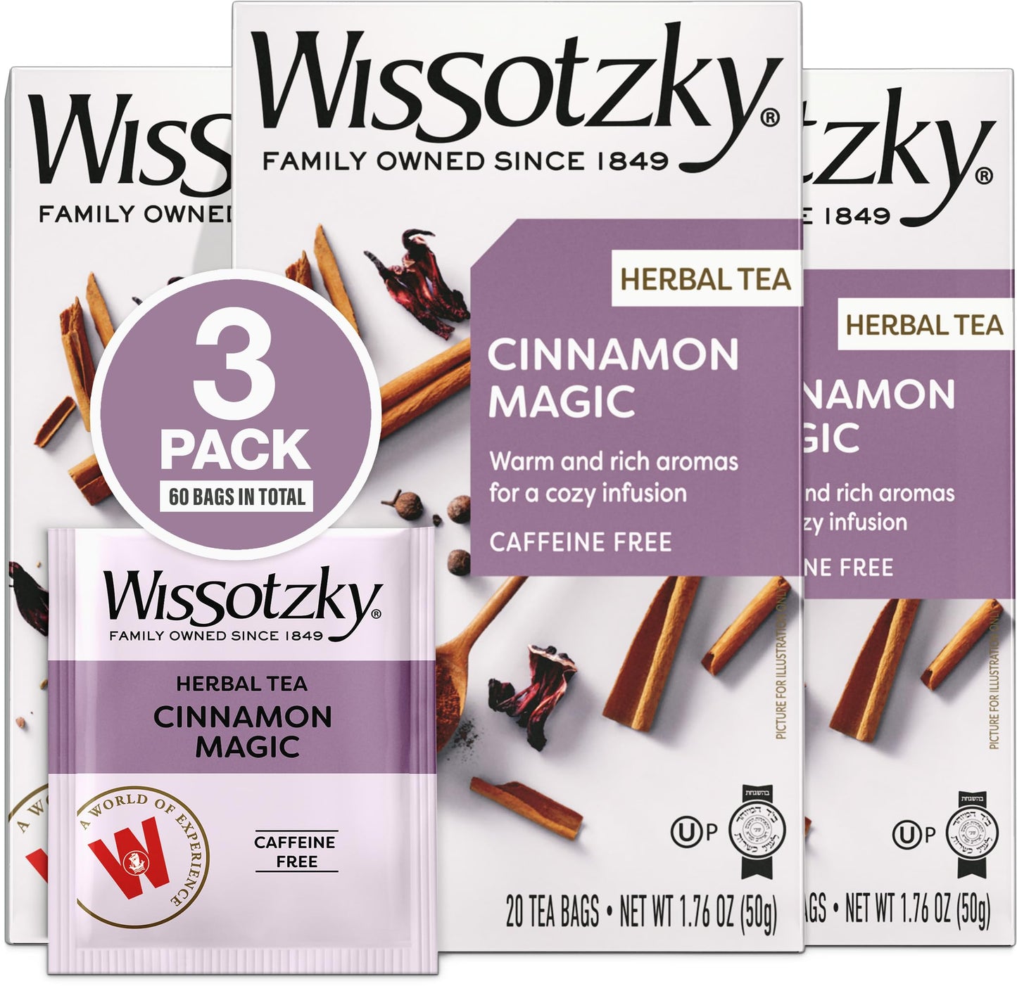 Wissotzky Cinnamon Magic Herbal Tea (3 Pack - 60 Teabags) | Caffeine Free Tea | Warm Cozy Tea Blend