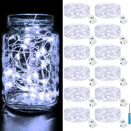 Btfarm 12 Pack Fairy Lights - Battery Operated Twinkle Lights | 7ft Waterproof Silver Wire for Mason Jars & Weddings