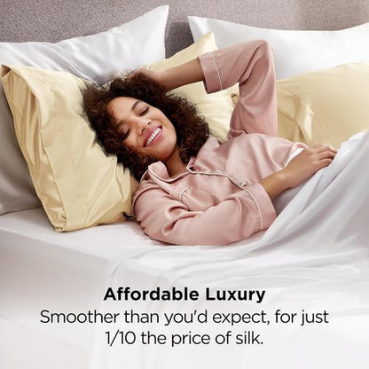 Bedsure Satin Pillowcase - Silky Champagne Gold for Hair & Skin | 2 Pack, 20x30 Inches, Envelope Closure