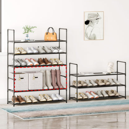 Vockot 3-Tier Stackable Shoe Rack, Sturdy & Durable Long Shoe Shelf Storage Organizer for Entryway, Bedroom, Floor,10-12 Pairs of Shoes,Black