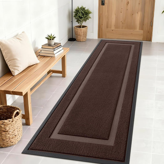OLANLY Front Door Mat Indoor Outdoor Entrance, Waterproof All-Season, All-Weather Doormat, Sturdy Natural Rubber, Fade Resistant, Low Profile, Easy Clean Patio Porch Entryway Mat, 71x23, Dark Brown