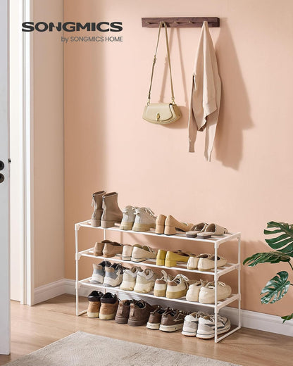 SONGMICS 3-Tier Shoe Rack - Stackable Metal Organizer for 16-20 Pairs | Pearl White, 11.8 x 36.2 x 21.7 Inches