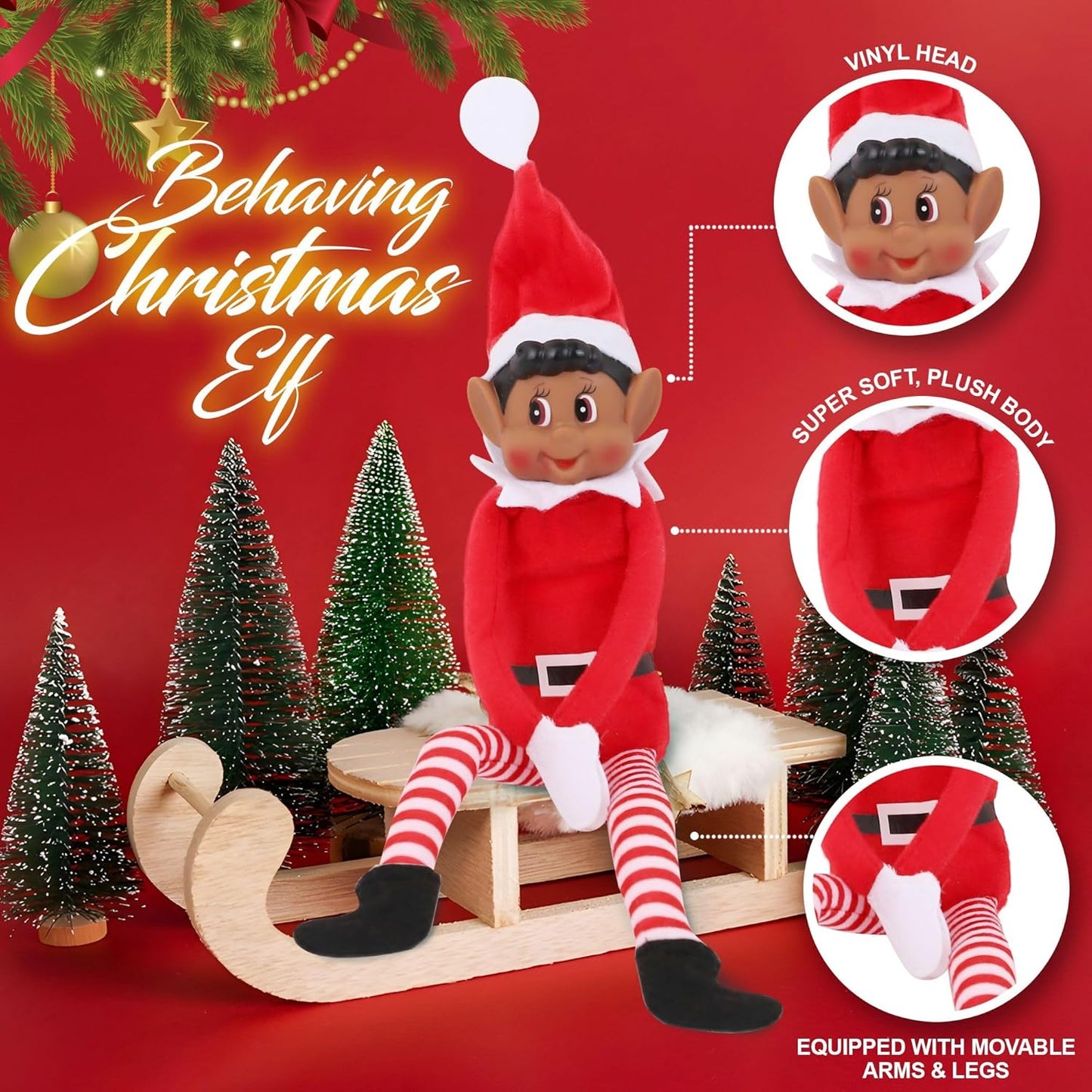 Skiennix Christmas Elf Behaving Badly Plush Toy - Naughty Bendy Doll | 12 Inches (Brown)