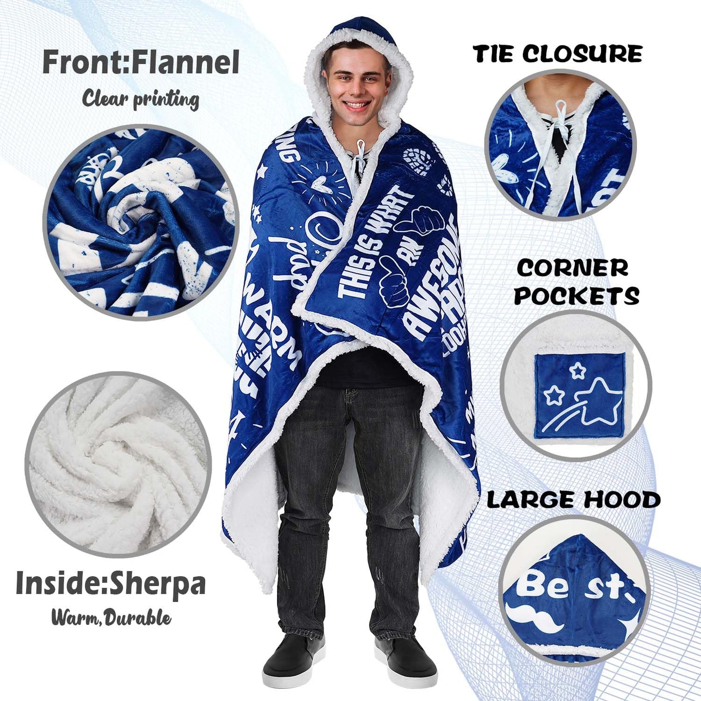 Papa Gifts Sherpa Wearable Blanket Hoodie,Father's Day Gifts,Christmas Birthday Gifts for Papa,Papa Birthday Gifts from Grandkids,Papa Double Blanket from Grandkid,Papa Gift from Grandkid,70.8X47.3