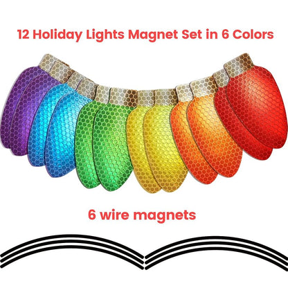 Reflective Christmas Car Magnets - 6 Light Magnets & 6 Wire Magnets for Cars & Fridges
