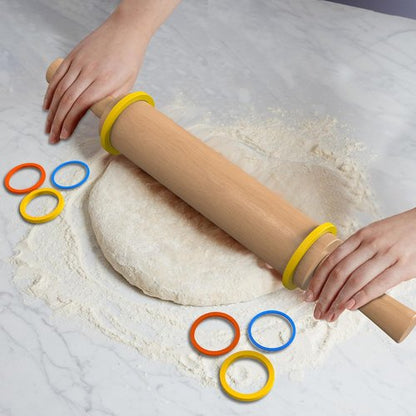 Classic Wooden Rolling Pin - 17" Beechwood with Handle & Pastry Mat | Ideal for Baking Pies, Cookies, & Pizza