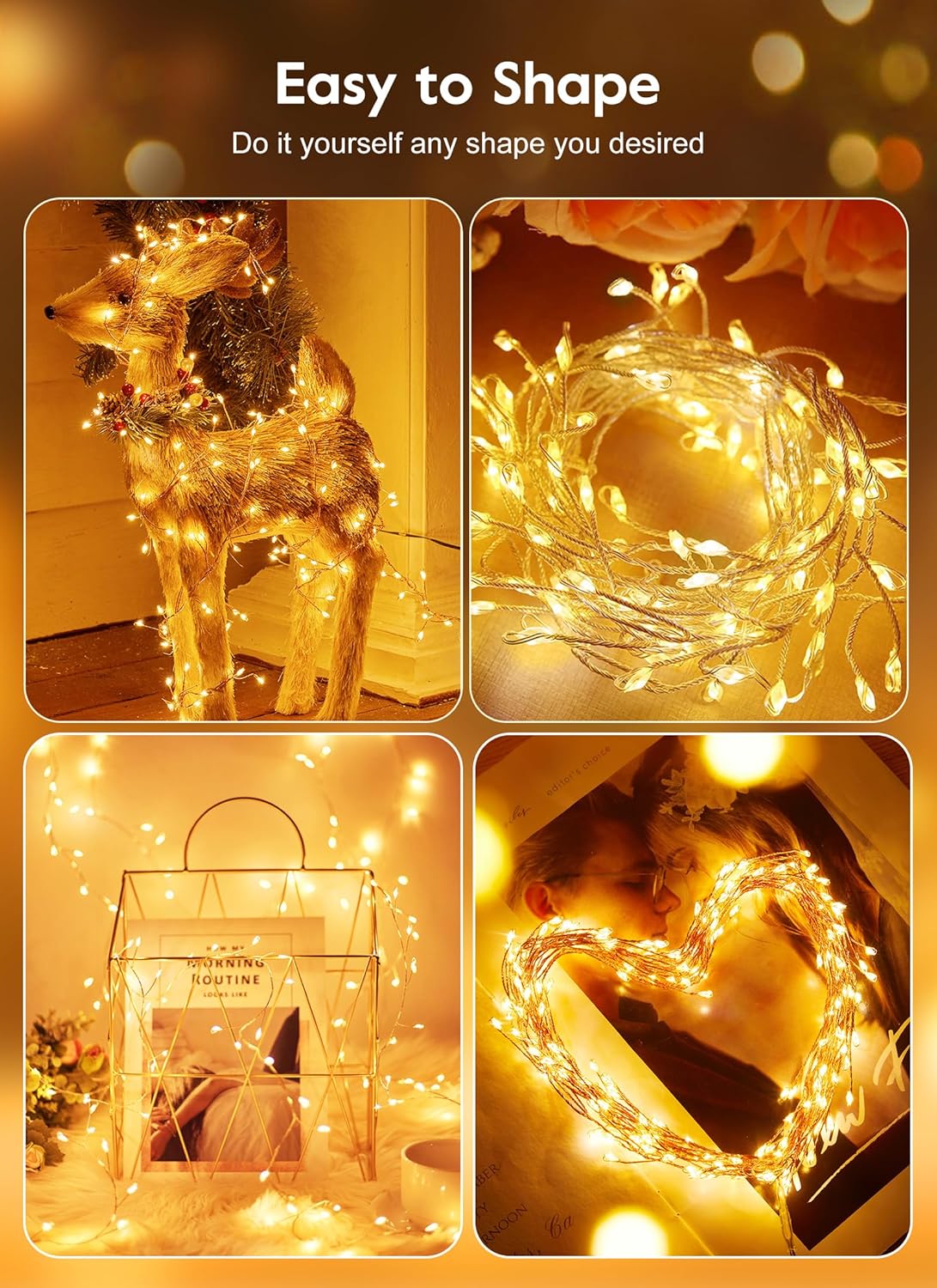 Skiennix USB Fairy Christmas Lights - 10FT 120LED Twinkle Cluster with 8 Modes & Remote | Silver Wire Decor