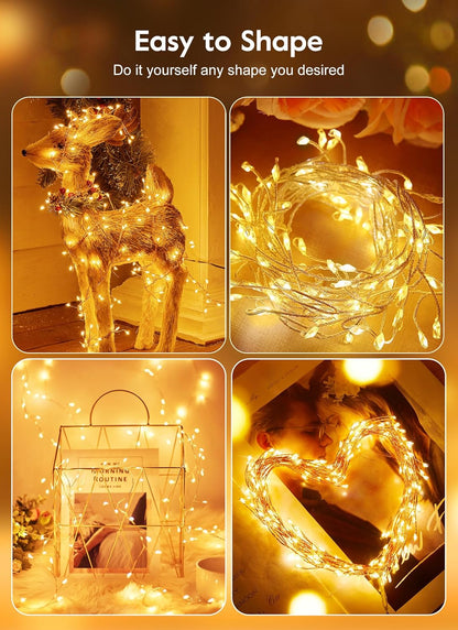 Skiennix USB Fairy Christmas Lights - 10FT 120LED Twinkle Cluster with 8 Modes & Remote | Silver Wire Decor