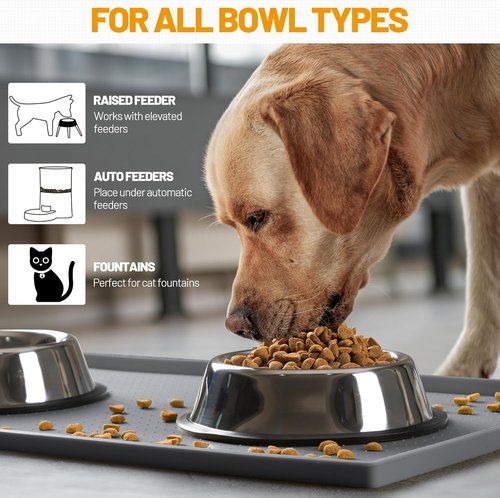 Hubulk Dog Feeding Mat - 100% Waterproof Silicone Pet Bowl Placemat | Non-Slip Design, Grey (19"x12"x0.5")