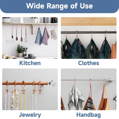 Titanker Shower Curtain Hooks Rings Rust Resistant Metal Double Glide Shower Hooks Rings for Bathroom Shower Rods Curtains, Set of 12 Hooks - Rose Gold