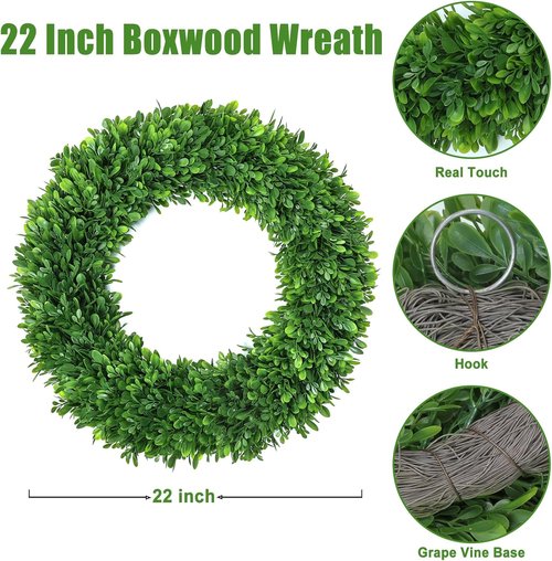 LZNPA Boxwood Wreath - Realistic 22-Inch Spring Decor for Front Door | All-Season Green Wreath for Home