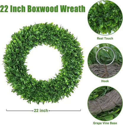 LZNPA Boxwood Wreath - Realistic 22-Inch Spring Decor for Front Door | All-Season Green Wreath for Home