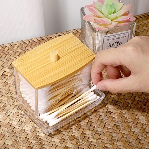 Hipiwe Acrylic Canister Jar Set - Clear Bathroom Dispenser for Q-Tips & Cotton Balls | 2 Pack