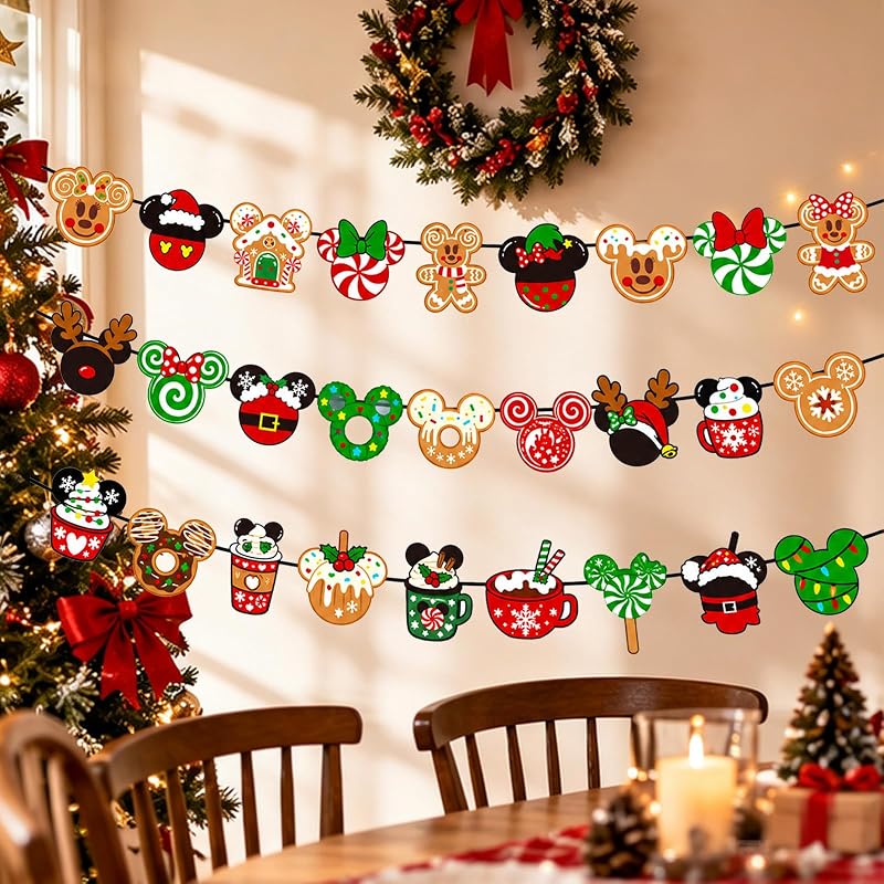 Christmas Banner Decorations - Gingerbread Cookies Candy Canes Wall Hanging Party Decor