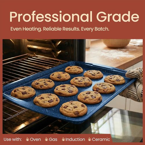 BAKKEN Nonstick Baking Pan Set - Blue Marble Coating, Commercial Grade Carbon Steel | Oven Safe Up to 450°F, Set of 6