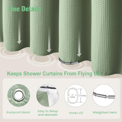 Dynamene Extra Long Shower Curtain and Liner Set - 96 inch Tall Waffle Fabric, Waterproof Clear Liner, Heavy Duty Weighted Hotel Luxury Shower Curtains for Bathroom with 12 Hooks, 72x96, Sage Green