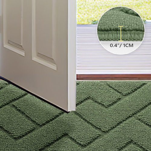 Hicorfe Indoor Door Mat - Non-Slip Absorbent Entrance Mat with Rubber Backing | 32"x48" - Green