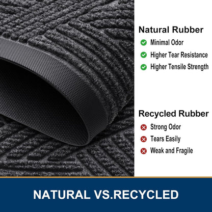Smiry Heavy-Duty Natural Rubber Front Door Mat - Traps Dirt & Moisture | Easy Clean 29.5x17, Grey