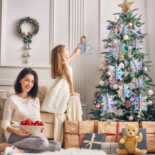 JULMELON 15Pcs Holographic Snowflakes Garland - Stunning Winter Wonderland Decorations