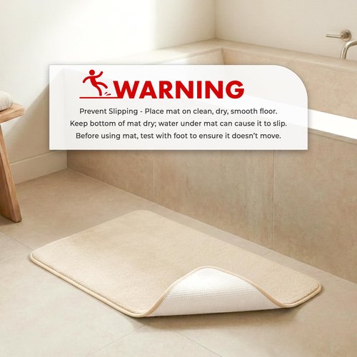 American Soft Linen 21x32 Fluffy Foamed Slip Reducer Bath Rug, Machine Washable Area Bath Mat Rugs for Bathroom, Beige