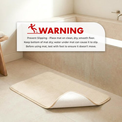 American Soft Linen 21x32 Fluffy Foamed Slip Reducer Bath Rug, Machine Washable Area Bath Mat Rugs for Bathroom, Beige