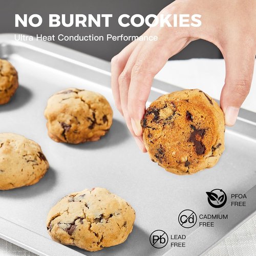 HONGBAKE Nonstick Baking Sheet Set - 3 Pack Cookie Sheets with Wider Grips | Noble Silver Finish