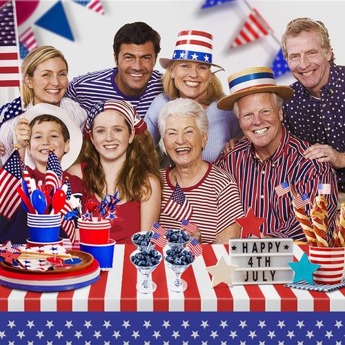 Independence Day Tablecloth - 2 Pack Waterproof Plastic Rectangle Covers | 54x108 in for Patriotic Celebrations