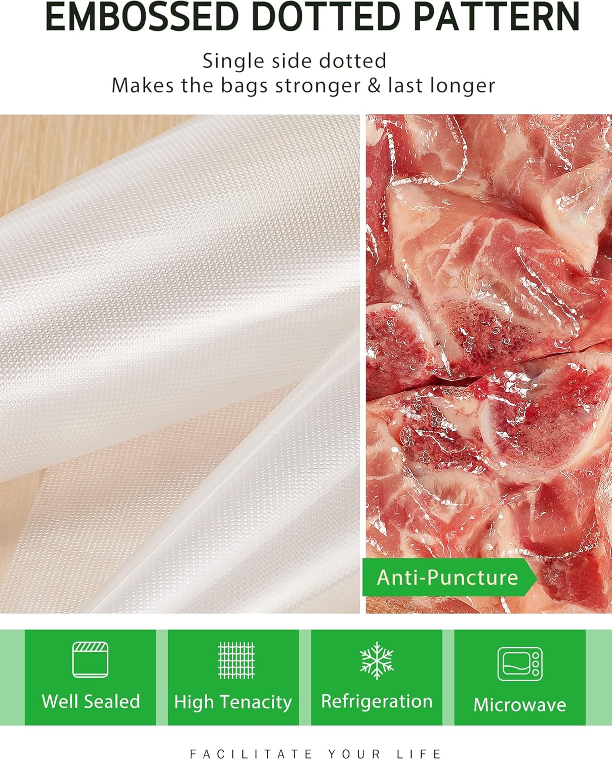 Syntus Food Vacuum Seal Roll - 11" x 150' BPA-Free Bags with Cutter Dispenser for Meal Prep & Storage