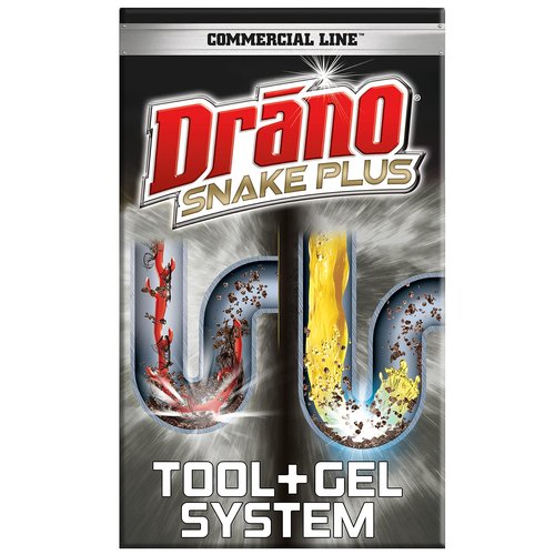 Drano Gel Drain Clog Remover and Cleaner 16oz and Snake Plus Tool 23 inches, Unclogs tough blockages, Commercial Line