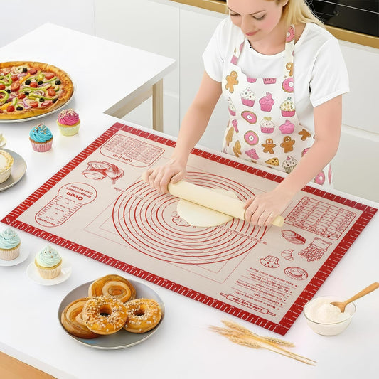 Silicone Baking Pastry Dough Mat - Non-Slip Rolling Surface with Measurement Guides | 20x28 Inch Reusable Kneading Board
