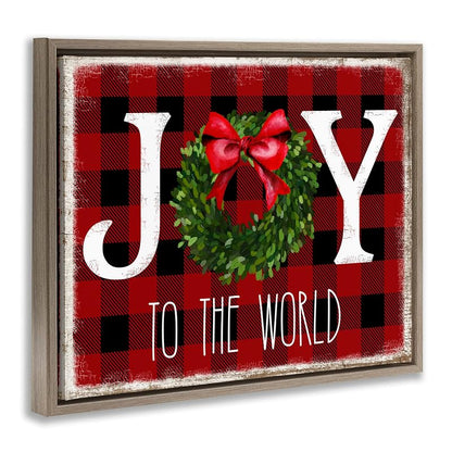 Christmas Buffalo Plaid Affirmation Canvas in Floater Frame - 25 x 31 inches, Montalcino Elm + Floater Frame